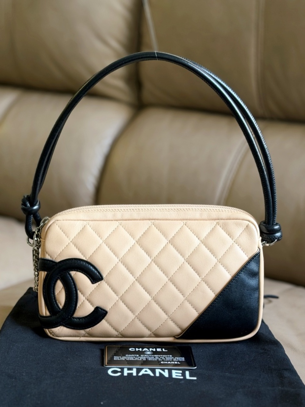 Chanel Classic CC Logo Cambon Pochette Quilted Leather Small Shoulder Bag Black